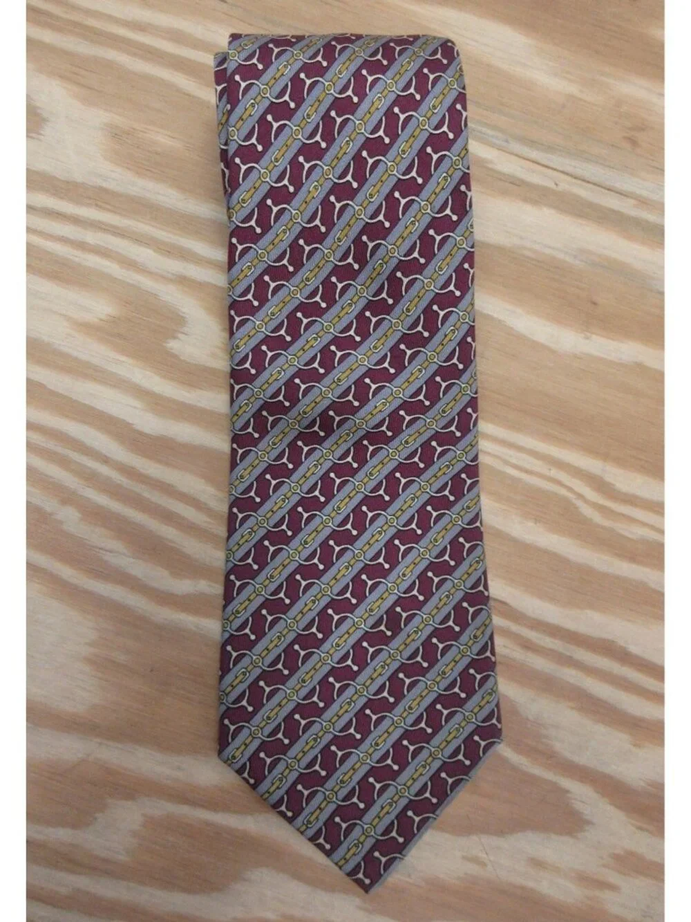 VINTAGE Hermes Neck Tie Red Silk Equestrian Horse Bit 773 UA France